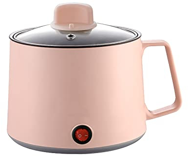 Electric Hot Pot, 1.7L Mini Electric Cooker for Soup, Ramen, Pasta, Egg, Multi-Functional Travel Cooker with Over-Heating Boil Dry Protection (Stainless Steel Pink)