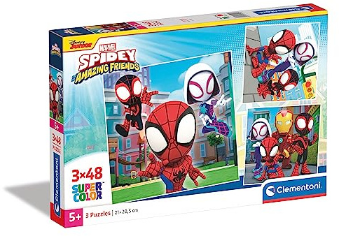 Clementoni - 25294 - Supercolor Puzzle - Marvel Spidey And His Amazing Friends - 3x48 Pieces (3 Puzzles Included), Jigsaw Puzzle For Kids Age 5, Puzzle Cartoon, Made In Italy