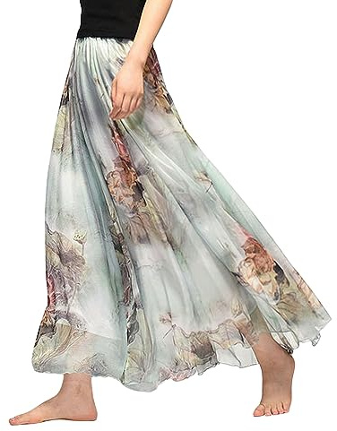 YHANNI Faldas Largas Mujer Verano Faldas Largas Retro Mujeres Elegantes Chiffon Playa Faldas Largas De Cintura Alta Ropa Femenina-Q,90Cm