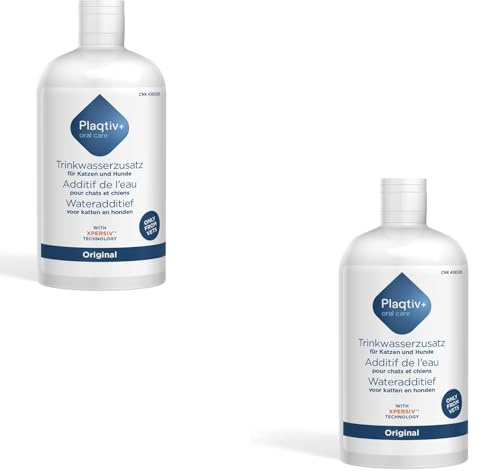 Plaqtiv+ additivo per Acqua Potabile | Confezione Doppia | 2 x 500 ml | Prodotto per la Cura di Cani e Gatti | per favorire la Cura dei Denti e l'igiene Orale