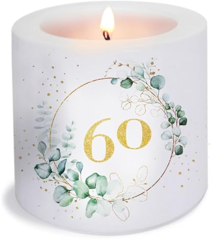 Kerze 60 Jahre als Tischdeko oder Geschenk für Geburtstag und goldene Hochzeit. Kerze mit Motiv als originelle Deko Ø8 x Höhe 7,5cm