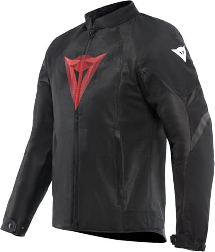Dainese - Air Graphics Tex Jacket, Chaqueta de Moto de Verano, Ventilada y Ligera, con Protectores Suaves en Hombros y Codos, Hombre, Negro/Diamante Rojo, 46