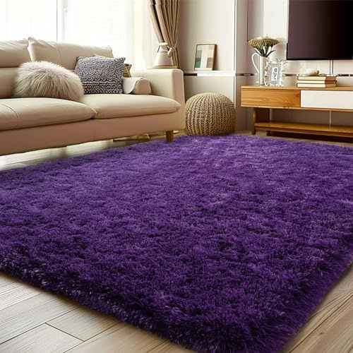 Ailyei Soft Purple Rugs for Bedroom, Shag Fluffy Washable 4x6