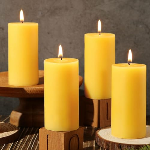 Natural Beeswax Pillar Candles,140 Hours Long Burning Pure Beeswax Candles Bulk,Unscented Bees Wax Candle for Home,Prayer,Dripless Smokeless Organic 100% Pillar Candles 2x4in-4pack