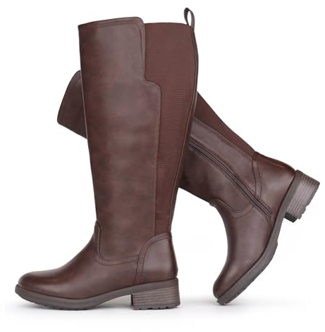 Chicblooms Botas altas hasta la rodilla para mujer, de caña ancha, con cremallera lateral y panel elástico