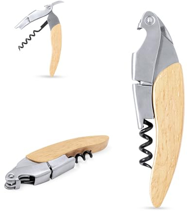 Tire-bouchon professionnel robuste et élégant en acier inoxydable avec manche en bois d'Iroko - Tire-bouchon manuel