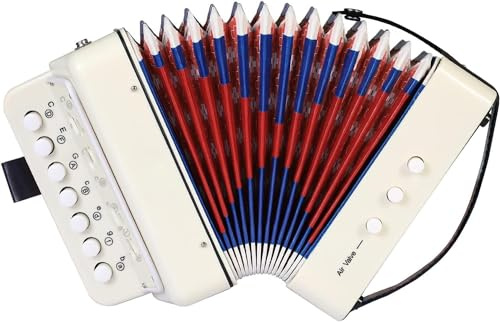 Dragspel, dragspel, barn, knappdragspel, 10 knappar med remmar, draghamonikar musikinstrument, gåva för nybörjare, dragspel vuxna och barn från 3 år, vit