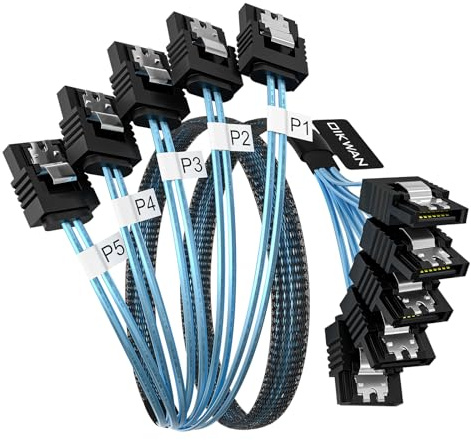 OIKWAN SATA-III-kabel, 5 st/set 6 Gb/s -SATA-kabel, 7 stift flexibel SATA-kabel, rak SATA-datakabel ersättning för Bitcoin-dator-server CD-DVD-enheter Raid HDD-SSD datakabel (1,6 fot)