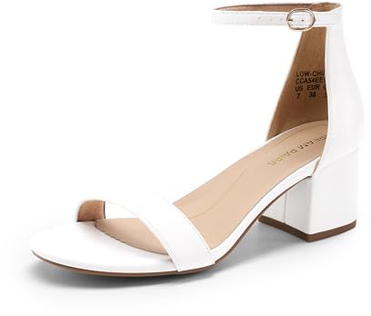 DREAM PAIRS Sandalias de tacón bajo para mujer, Blanco, 39.5 EU Ancho