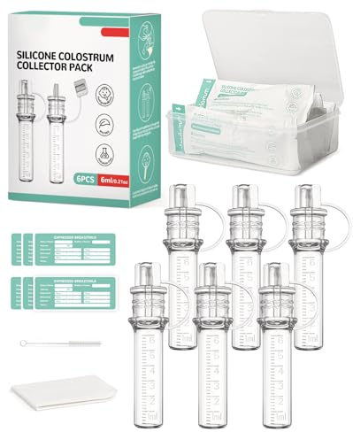 derimkcoa 6ml/6pcs Collecteur de colostrum Collecteur de lait maternel réutilisable avec étui de rangement et lingette en coton, récipient portable de colostrum sans BPA