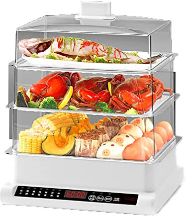 WOTZOV Vaporiera elettrica Multifunzione da 20 Litri, 3 Ripiani, con griglia in Acciaio Inox, 7 modalità di Cottura preimpostate