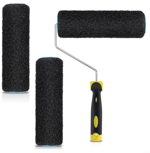 Juego de rodillos para paneles de yeso de 9 pulgadas con 3 pinceles de textura y marco rodillo de pintura profesional para paredes y techos, construcción de acero galvanizado y PVC, fácil de limpiar