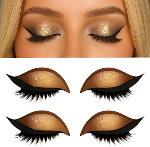 3-i-1 Klistermärken för Lata – Återanvändbara Lazy Eye Makeup Patches för Eyeliner, Ögonskugga & Ögonfransklistermärken, Passar Alla Ögonformer(Champagne)