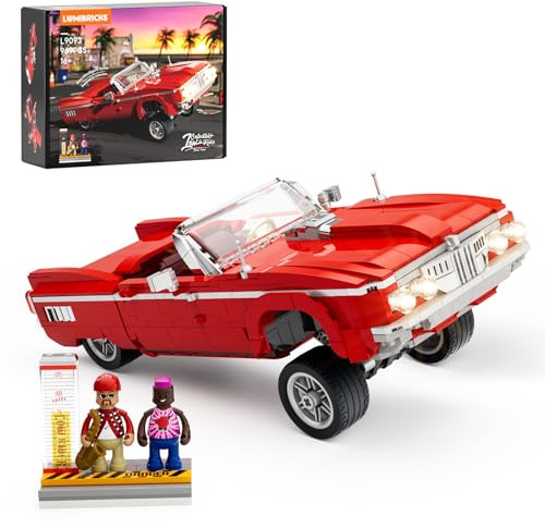 Lumibricks Low Rider Big Red Car Building Bricks Set - Street Fusion Vehicle Engineering Lighting Model Modular Collection Kit 969 Pcs for Adults & Teens & Car Lovers