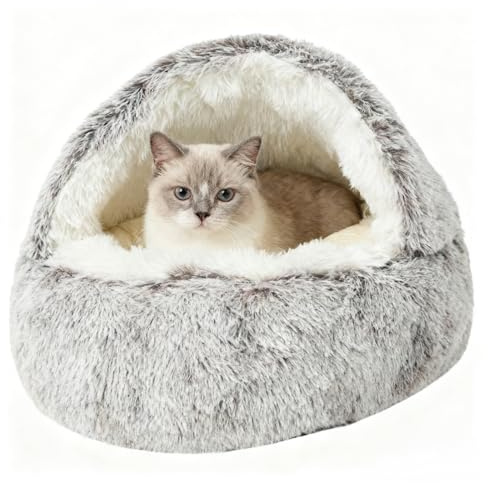 Buithafu Cama de Peluche para Gatos y Perros – Acogedora casa de Dormir | Parte Inferior Antideslizante | cálido Invierno Pelo Largo Felpa | diseño de Cueva para Mayor Seguridad (XL(60 * 60CM))