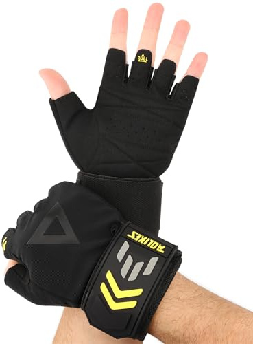 FitDA 2-in-1 Workout Gloves, Weight Lifting Gloves with Wrist Wrap Support for Men & Women, Ventilated Fingerless Padded Gym Glove for Weightlifting Pull-Ups & Fitness Training, M