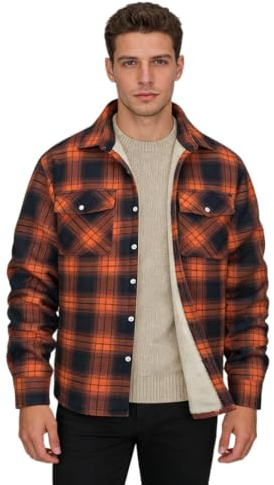 VDDTAGAM Chemise Bucheron Polaire Homme en Flanelle Veste Hiver Chaude Bouton Surchemise à Carreaux (Orange,4XL) VDD44