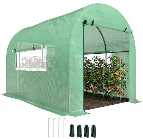 Outsunny Serra da Giardino a Tunnel 3x2x2 m con Porte e Finestre Avvolgibili, Serra per Orto con Struttura in Acciaio e Copertura PE, per Orto Verdure Fiori Frutta, Anti UV, Verde