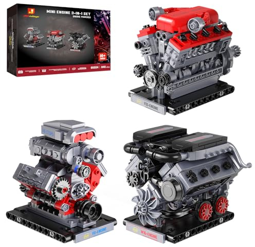 JMBricklayer 3-in-1 Mini Engine Model Car Kits that Runs, V8 V12 W16 Engine Kits for Adults & Teens, Physical Science Experiment STEM Toy, Collectible Engineering Gifts for Car Lovers 840PCS