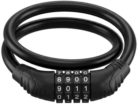 4 Digit Combination Coiling Bike Lock, Heavy Duty Anti-Theft Security Bike Lock, Weatherproof Portable Flexible Steel Wire Lock for Bicycle E-Bike Scooter Outdoor Safety Protection
