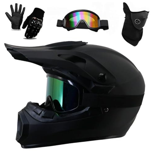 HNGKGJBL Casco Integral para Motocross Homologado por La Dot - Kit Completo de Casco para ATV para Adultos Y NiñOs con Gafas, Guantes, MáScara, Visera Ajustable Y Cierre RáPido(J09,L(57-58CM))