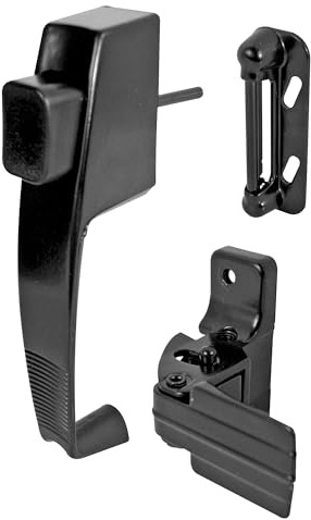 Prime-Line K 5071 Push Button Latch w/ Tie Down, Single Unit, Black – Designed to Accommodate Multiple Surfaces, Complete with Night Lock, Contemporary Design (Single Pack)