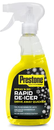 Prestone De-Icer, Anti Freeze Spray For Car Window, Fast Acting De-Icer Spray For Car, Fastest De-Icer, Prevents Re-Freeze & Melts Ice At -40C, Essential Car Accessories, Rapid Trigger Deicer, 500ml