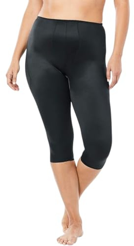 Rago Style 920 | Capri Pant Liner Light Shaping | Satin Four-Way Stretch | Tummy Hip & Thigh Smoothing | Made in USA | (Black|5X/40)