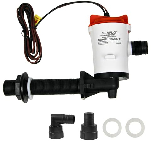 SEAFLO 05 Series 800 GPH Angled Baitwell/Livewell Pump- 12V DC, Detachable Motor, Corrosion-Resistant Submersible Aerator for Freshwater and Saltwater Use - CE & Rohs Certified-4 Year Warranty.