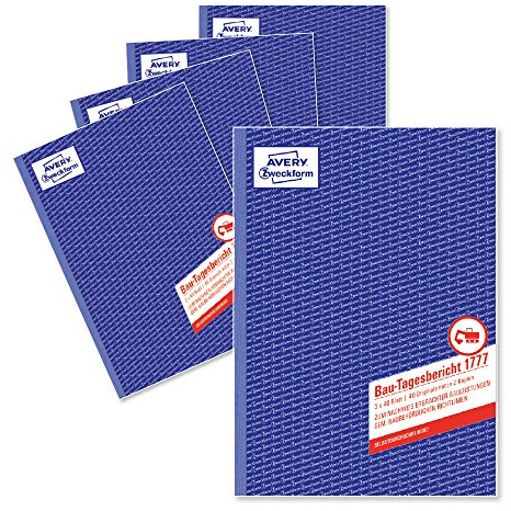 AVERY Zweckform 1777-5 Bau-Tagesbericht im 5er-Pack(A4, selbstdurchschreibend, gem. baubehördlichen Richtlinien, für Deutschland u. Österreich zum Nachweis erledigter Arbeit) 3x40 Blatt weiß/gelb/rosa