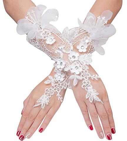 Gants de Mariage Dentelle Femme Gant de Mairée Demoiselle d'honneur Mitaine de Doigt Crochet Gothique Élégant Demi-doigts Floral Nuptiale Gloves de Soirée Banquet Théatre Bal Accesoires de Mariage