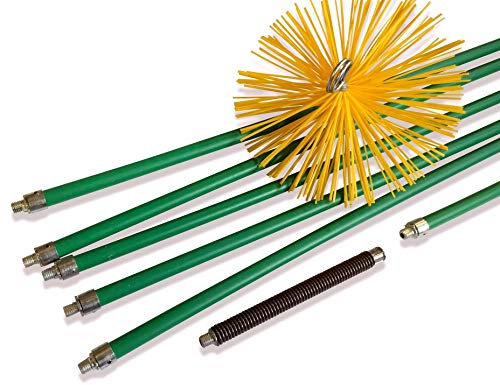 Kit de ramonage pro conduits gainés | Hérisson synthétique | Ø 200 mm | 8 m en 6 cannes autobloquantes Ø 18mm creuses | Ressort de départ | 5 * 1,4 m + 1 * 1 m | Cheminées | Kibros 5KIT20Nb