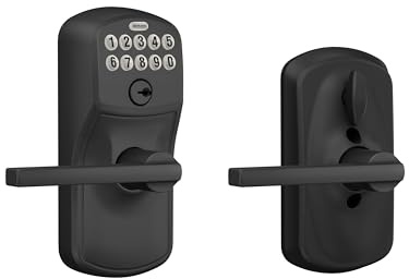 Schlage Plymouth Keypad Lock with Lever Handle, Electronic Keyless Door Entry, Flex Lock Auto‑Lock Option, Matte Black, FE595 PLY 622 LAT