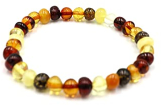 Amber-us Bracciale in ambra baltica su nastro elastico, lunghezza multipla, diversi colori, realizzato in autentiche perle di ambra rotonde naturali | bracciale in ambra (mix, 20)