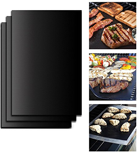 Lobwerk Alfombrillas para Barbacoa de 50 x 40 cm, con Revestimiento de teflón Antiadherente, para Barbacoa de Gas, carbón Vegetal, Conforme a los Alimentos (3 Unidades)