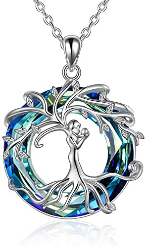 Livets träd halsband mammagåva, 925 sterling silver hänge med kristall, AOBOCO fina smycken gåvor för kvinnor, Sterlingsilver Kristall