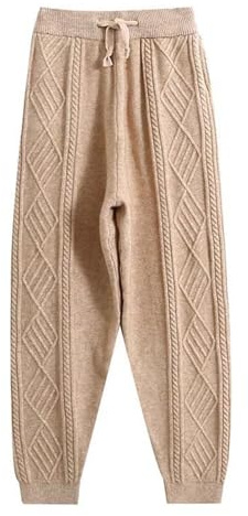 Pantalones Anchos De Mujer - Señoras De Invierno Pantalones Harem Engrosados ​​Retro Casual Pantalones De Punto Trenzado Pantalones De Suéter Cálido Pantalones De Pierna Recta