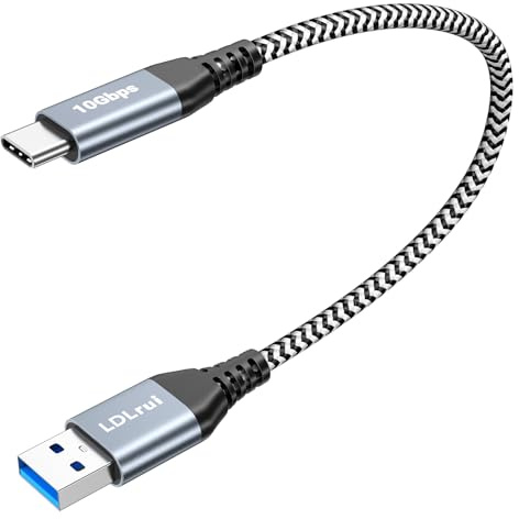 LDLrui Short USB 3.2 Gen 2 A to USB C Cable [10Gbps, 0.3M], SuperSpeed USB Data Transfer Cable, 3.1A Fast Charging Android Sync Charge Cord for Samsung/Sandisk Portable SSD, Galaxy S21/S20,Power Bank