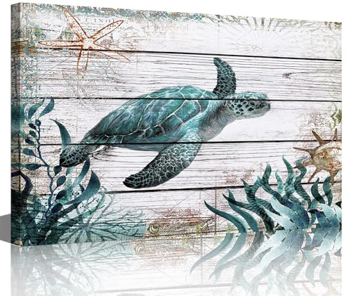 Canvas Wall Art Painting for Home Office Bathroom Decoration Sea Turtle Underwater World Animal Picture Giclee Print on Canvas Artworks Framed Ready to Hang 16x24inch (40x60cm)
