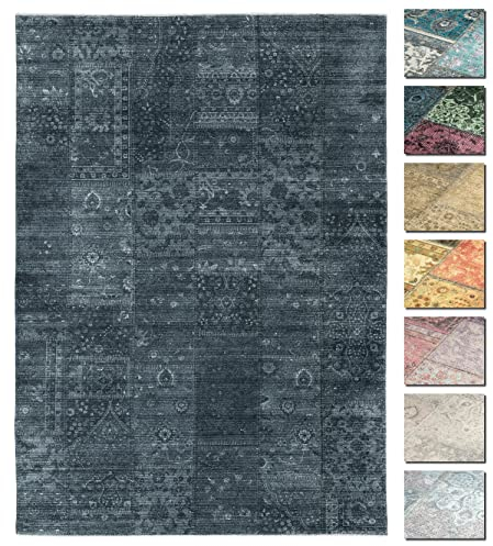 Kelim Patchwork Teppich Holzkohle 155 X 225 cm - Maschinenwaschbar - Moderner Kurzflor Wohnzimmer Teppich - Super Soft