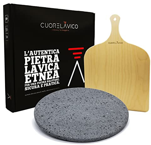CUORE LAVICO – KIT PIASTRA REFRATTARIA IN PIETRA LAVICA ETNEA TONDA PER PIZZA DIAMETRO 31.5 SP. 1 CM + PALA PER PANE E PINSA Compatibile con: SPICE CALIENTE, G3 FERRARI, ARIETE 909, OPTIMA HAPPY HOUR