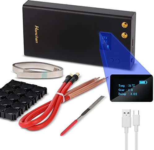 Hanchen Mini Soldador Por Puntos Con Pantalla LCD 7500 mAh 18650 Máquina De Soldadura Por Puntos Con Batería Portátil Con 80 Engranajes Ajustables/Hoja De Níquel De 2 M Para DIY (Pantalla LCD)