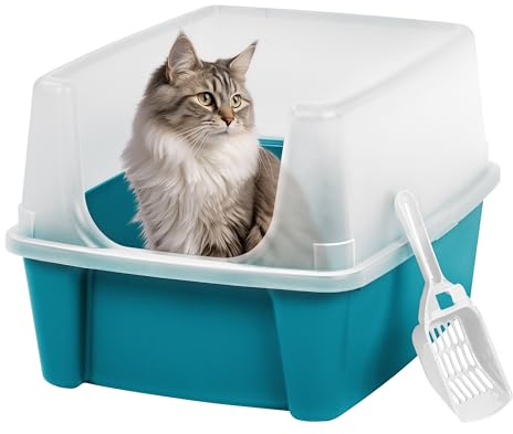 Iris Ohyama, Bac a Litiere pour Chat avec Pelle, Bleu, Nettoyage Facile, Maison de Toilette, Rebords Amovibles, Anti-fuite, Pour Chats Adultes, Chatons, Lapins, Sans BPA, Ouverture en haut, CLH-12