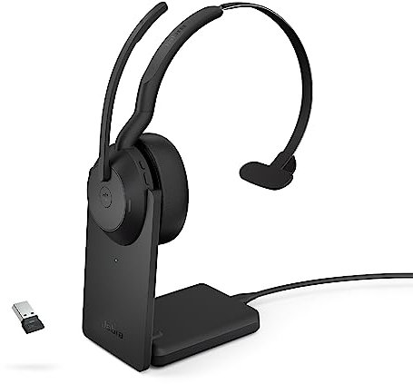 Jabra Evolve2 55 Mono Wireless Headset with Charging Stand AirComfort Technology, Noise-Cancelling Mics & Active Noise Cancellation - MS Teams Certified, Works with Other Platforms - Black