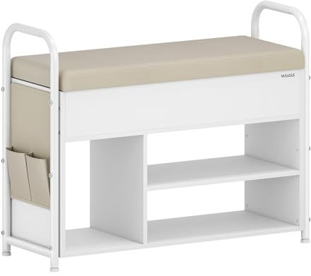 VASAGLE Para Entrada, Sala de Estar, Dormitorio, Blanco Nube y Beige cuppuccino ULSB052W01, Tablero de partículas, Acero, Poliuretano, Espuma, Madera contrachapada, Tela no Tejida