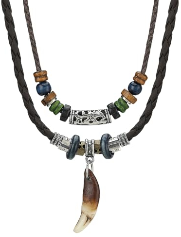 SHIEAGLELD Boho Schmuck Lederkette Herren, Anhänger Halskette Leder Herren Damen Surferkette, Ancient Tribe Halskette, Verstellbare Länge, mit Schmuck Geschenk Box