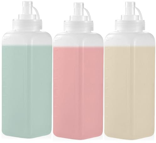 BAIFULAI 3 bottiglie da spremere in plastica, 1000 ml, con tappo a prova di perdite e scala di misurazione, trasparente, per pittura, ketchup, salsa piccante, olio d'oliva