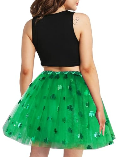 WINROLA Women Teens Adult 4 Layered Tutu Skirt with Satin Lined Dance Non See-Through Tutu St. Patrick's Day Costumes Clover Green Tutu