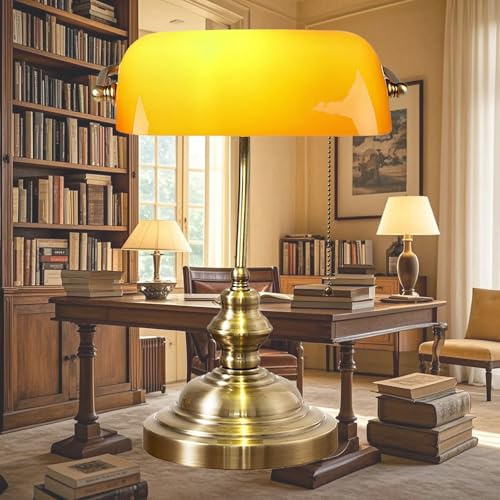 NLLATEI Lámpara Banquero De Vidrio Verde Con Interruptor De Cadena, Lámpara De Escritorio De Banquero De Mediados De Siglo Para Biblioteca De Oficina En Casa, Navidad, E26(Orange)