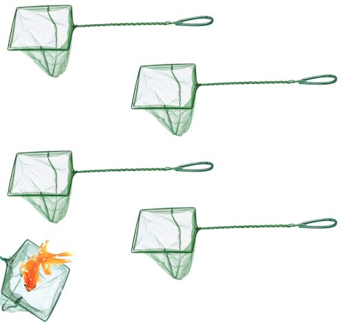 4pcs Fishing Net, With Long Wire Handle Square Fish Landing Net Or Catching Small Fishes Shrimps Or Cleaning Fish Tanks, For Catching Small Fishes Or Debris(Green)
